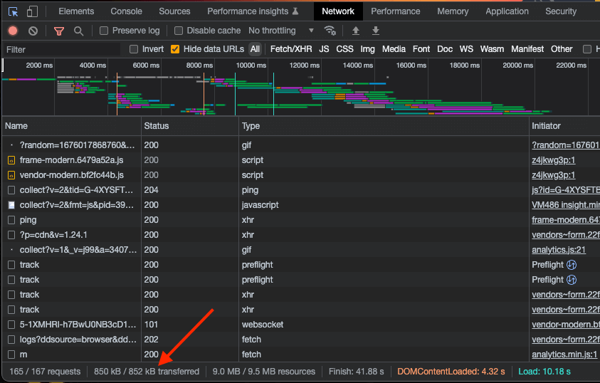 see the amount of data transferred