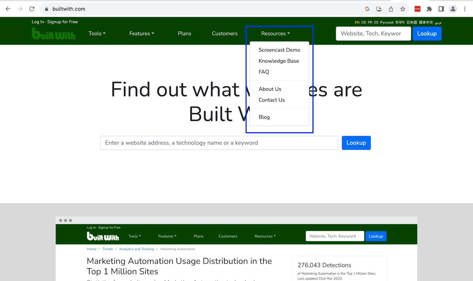 BuiltWith website uses