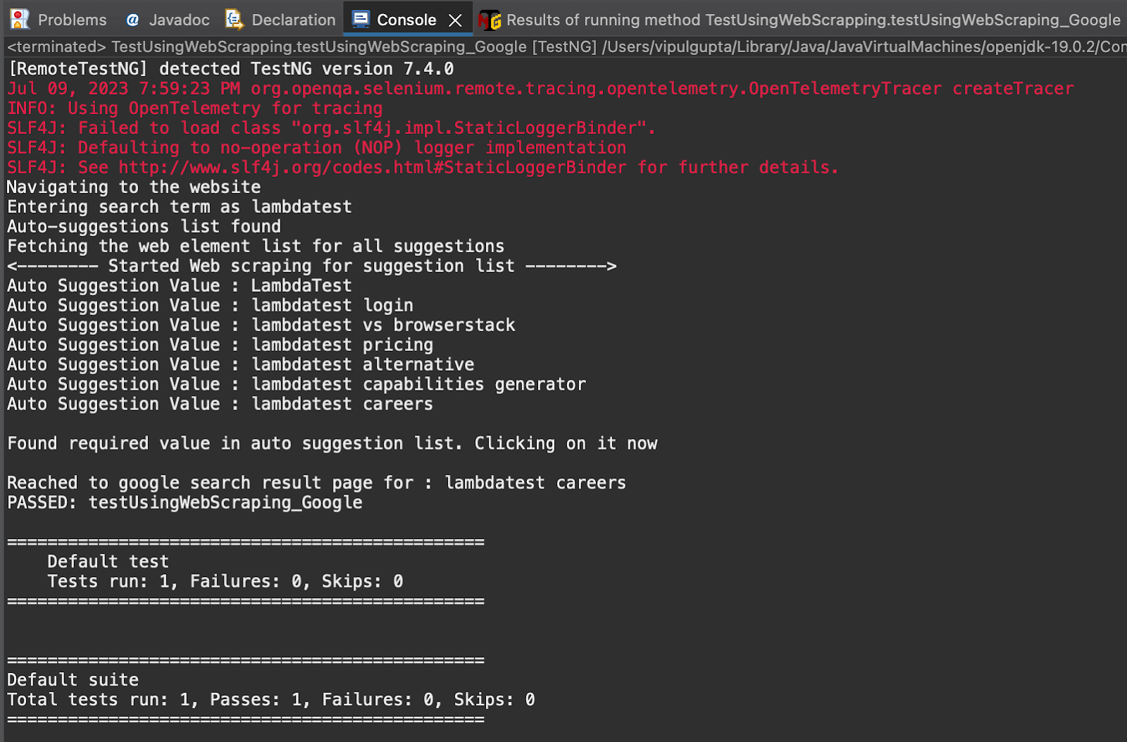 Executing the above test case for handling