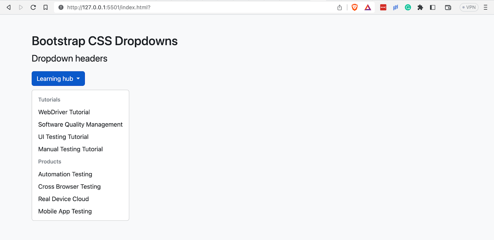 browser output features a dropdown
