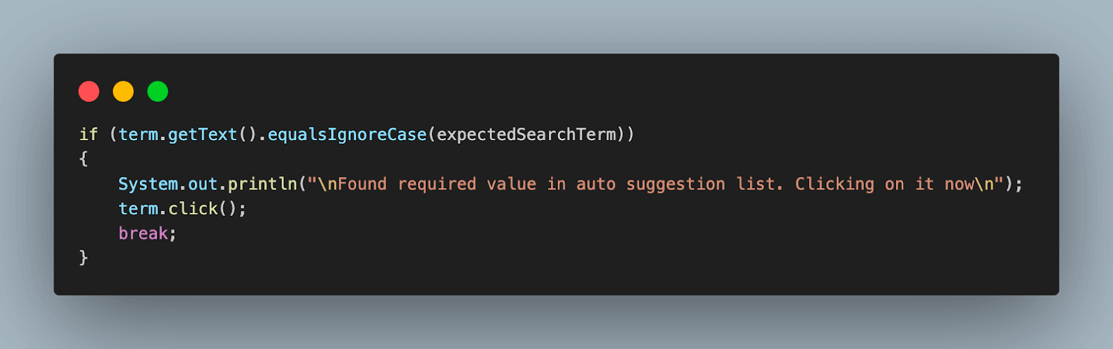 expected search term