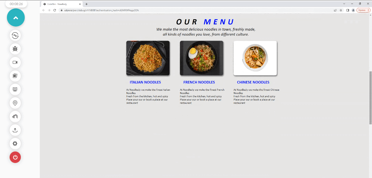 menu section was styled.