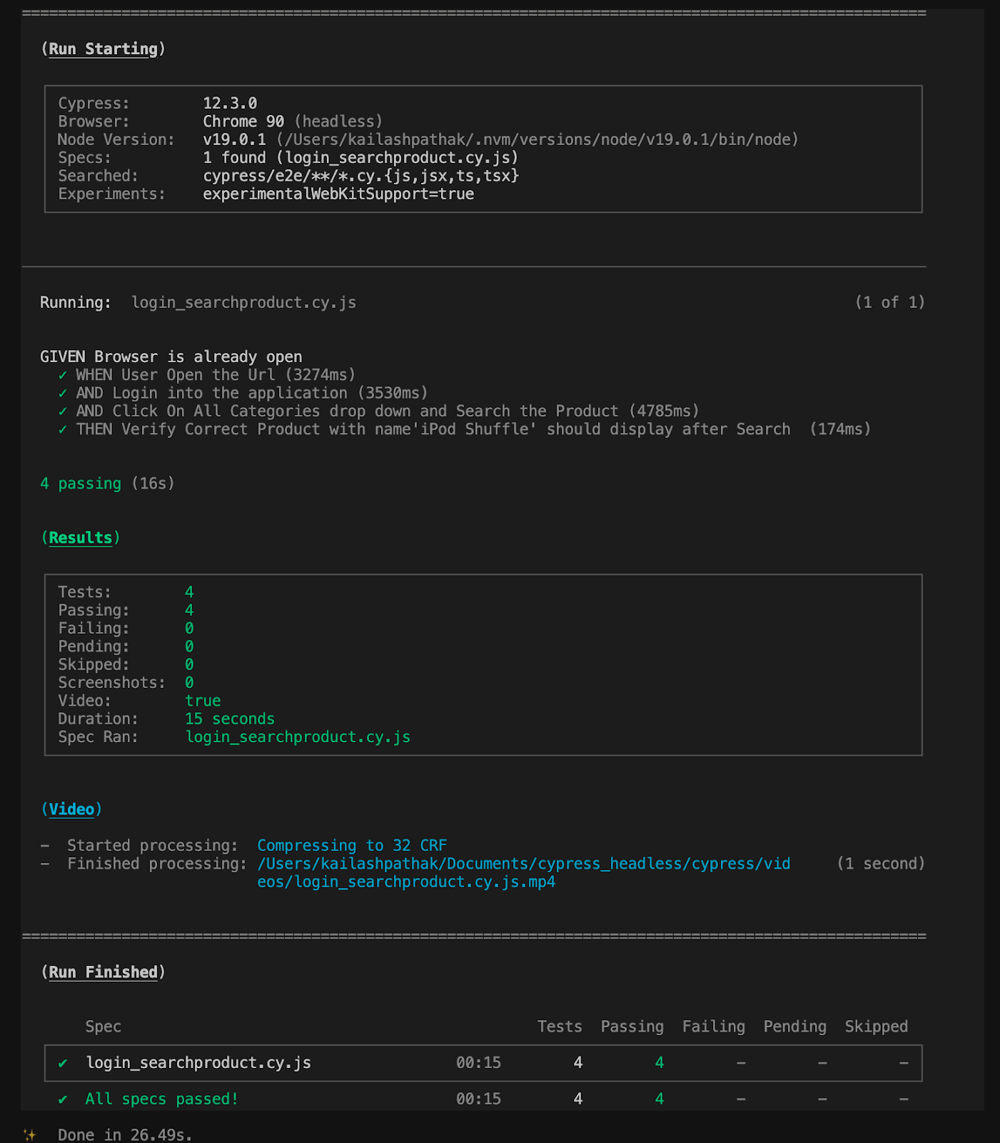 test cases executing locally in the Chrome headless mode 