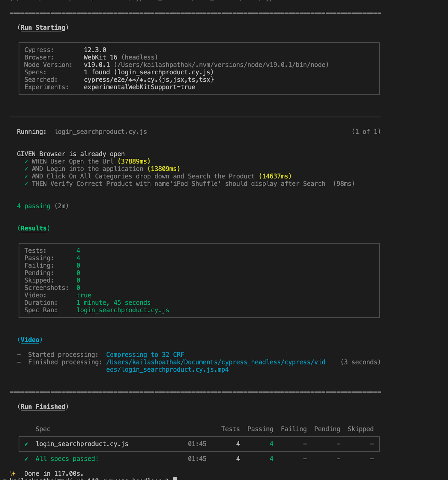 test cases start executing locally in WebKit headless mode