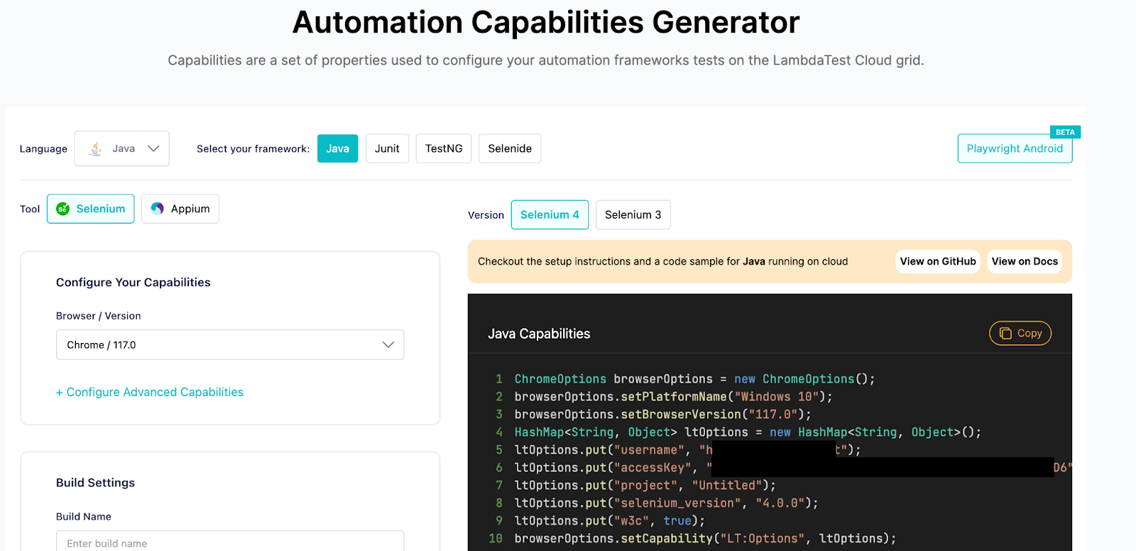 LambdaTest Capabilities Generator