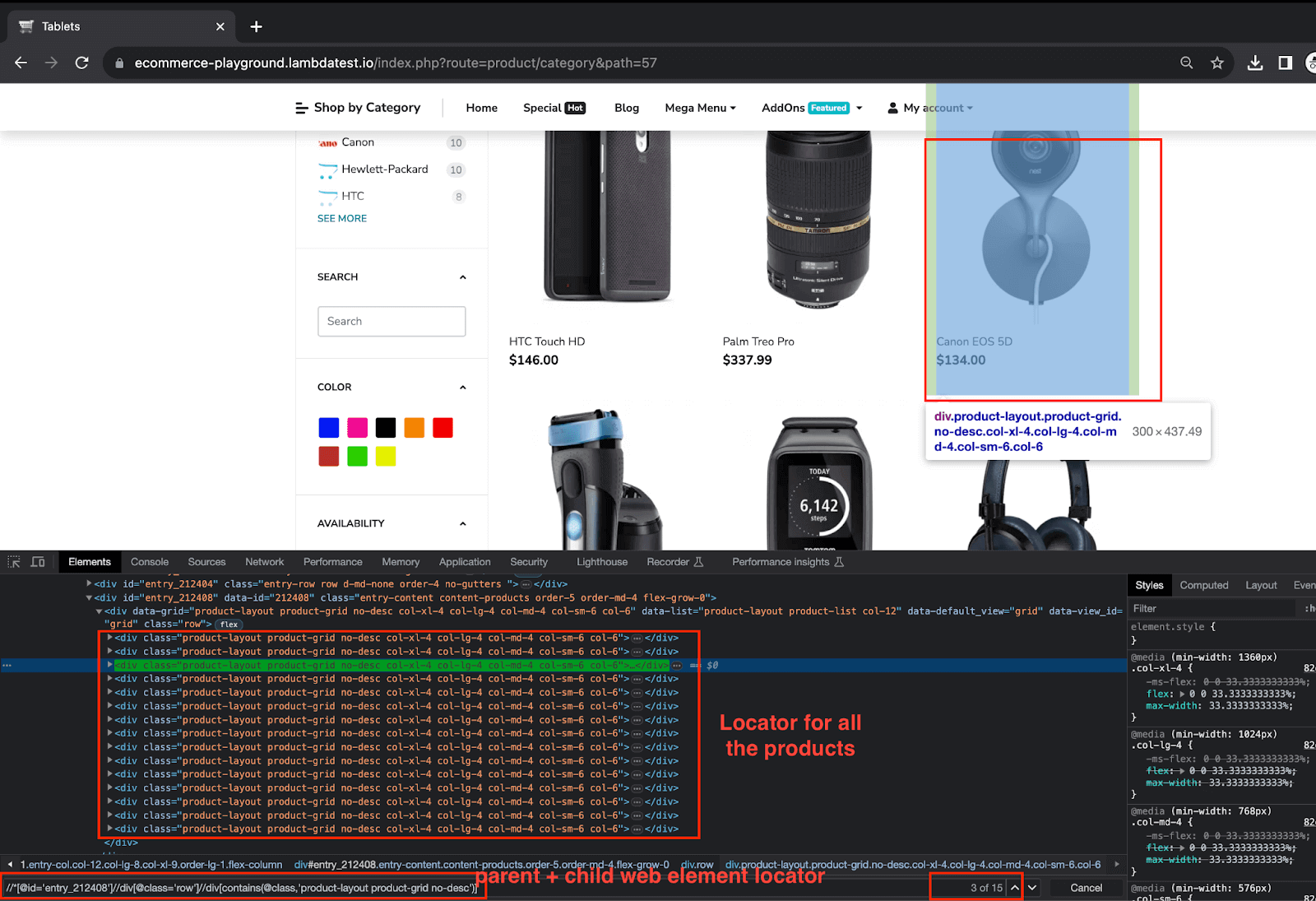 product locator elements