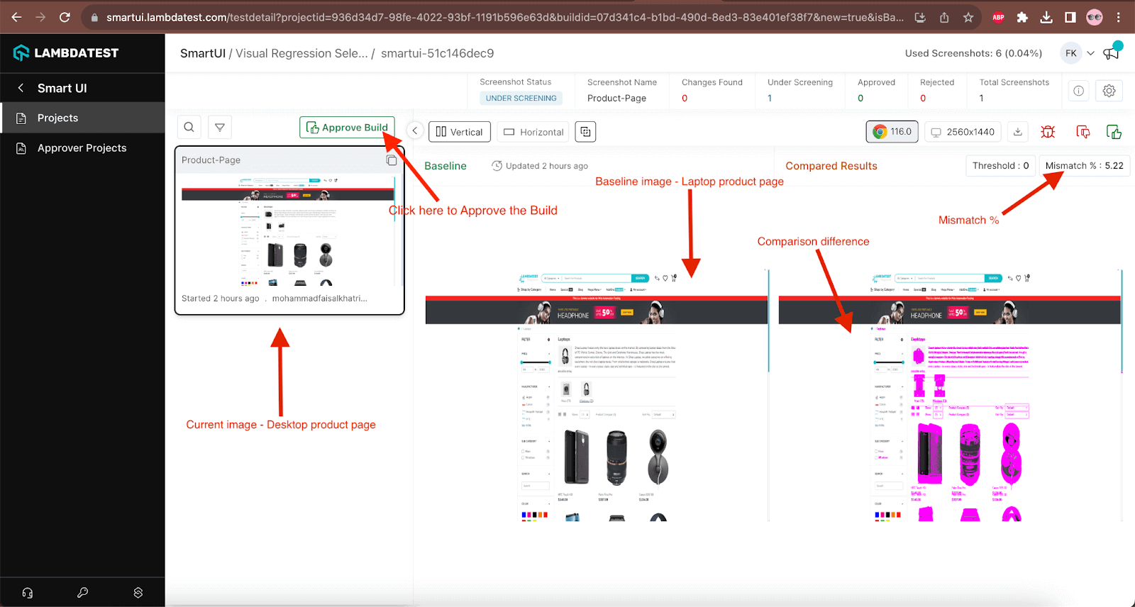 result Selenium visual regression testing