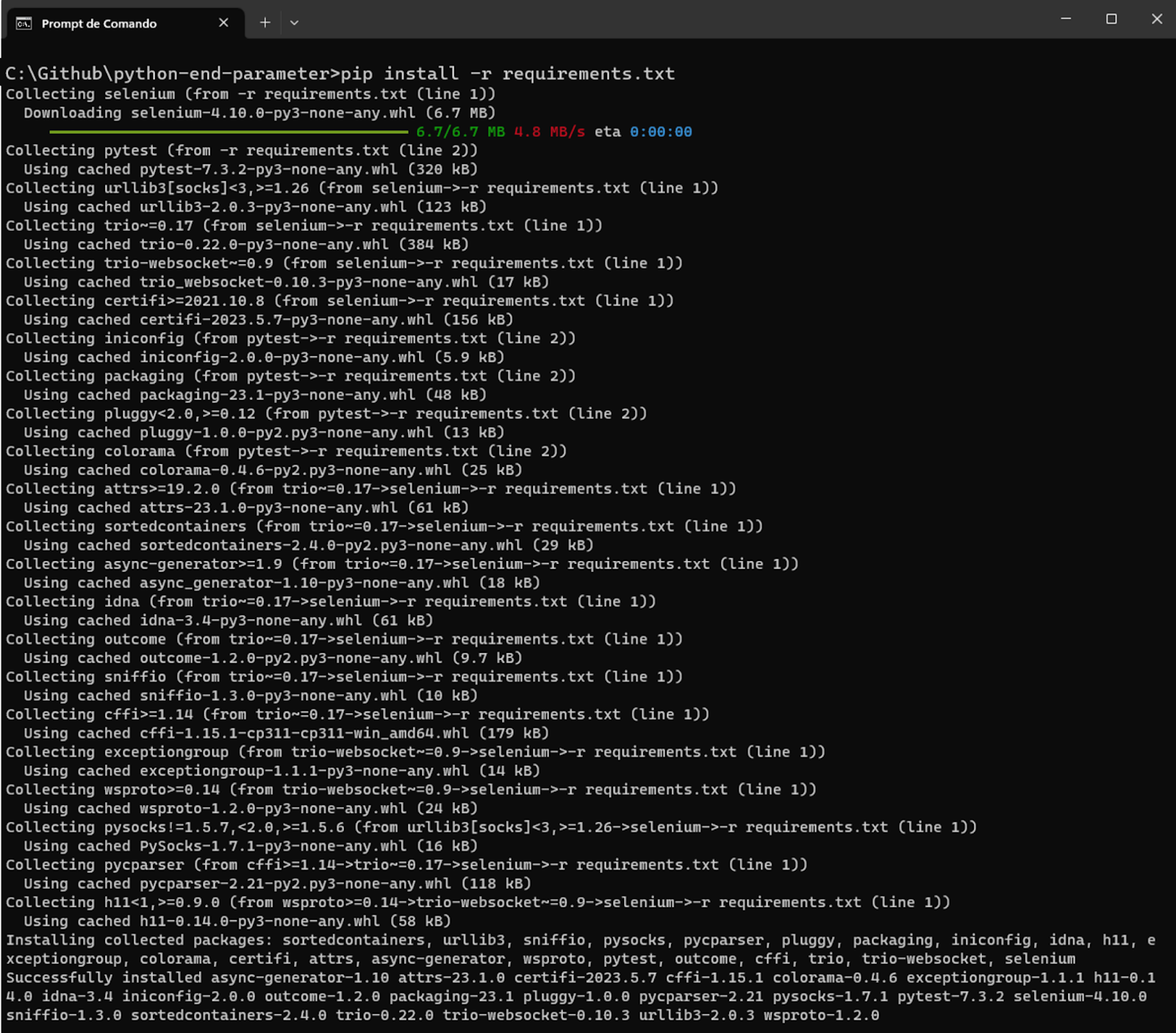 Install Selenium and pytest libraries