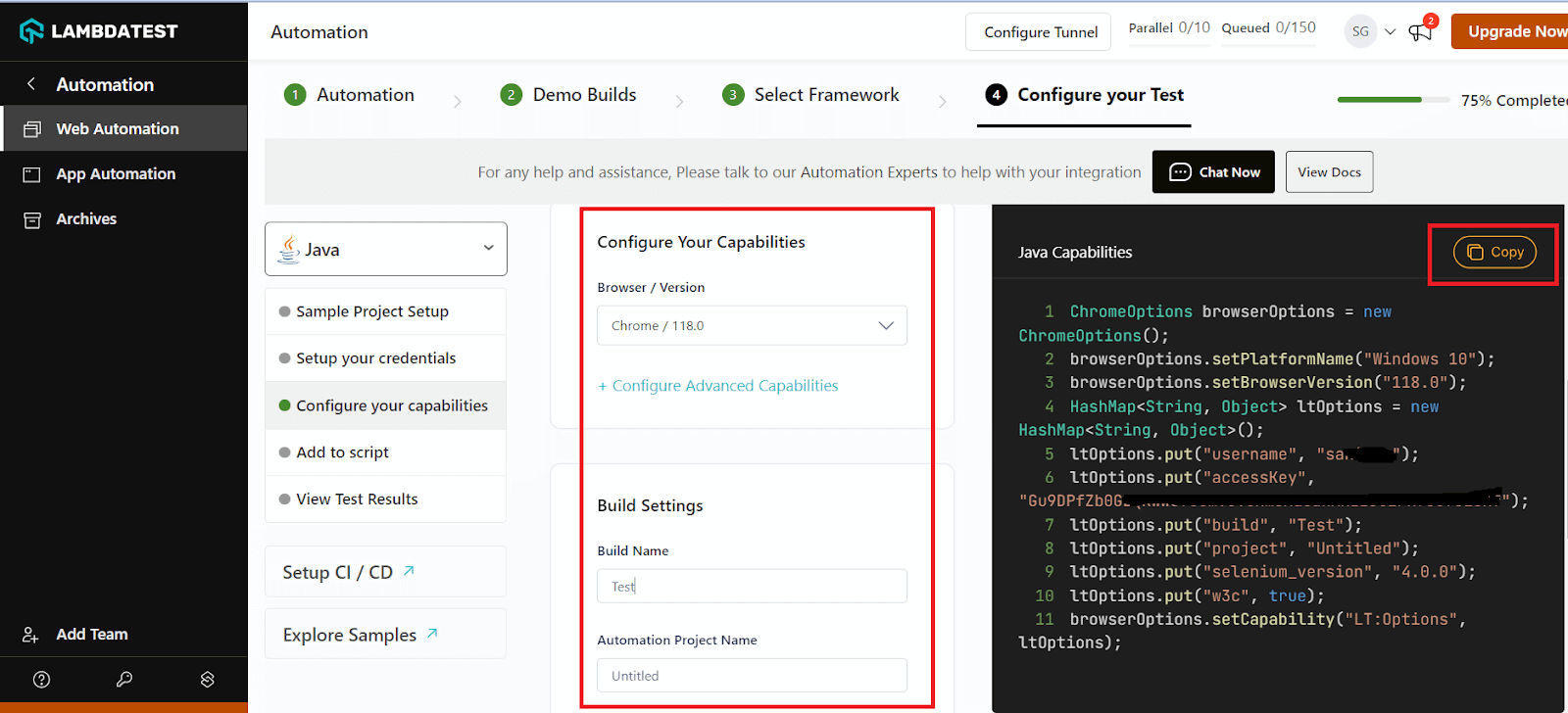 LambdaTest Capabilities Generator