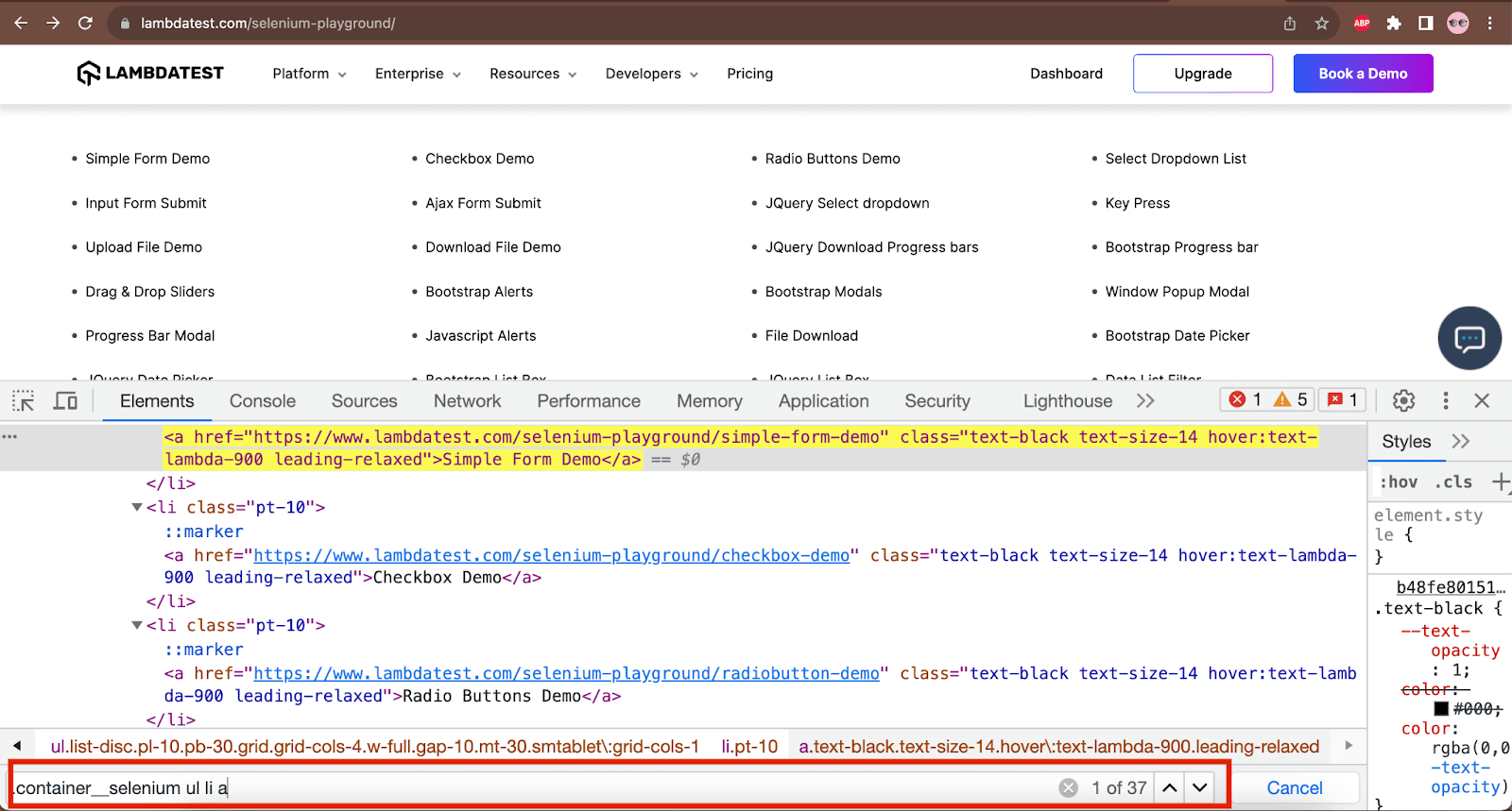  CSS Selector locator strategy in Selenium.