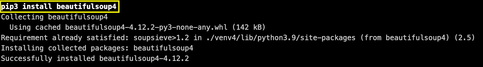 pip3 install beautifulsoup4