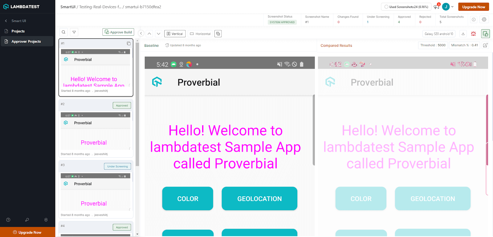 LambdaTest Smart UI Dashboard