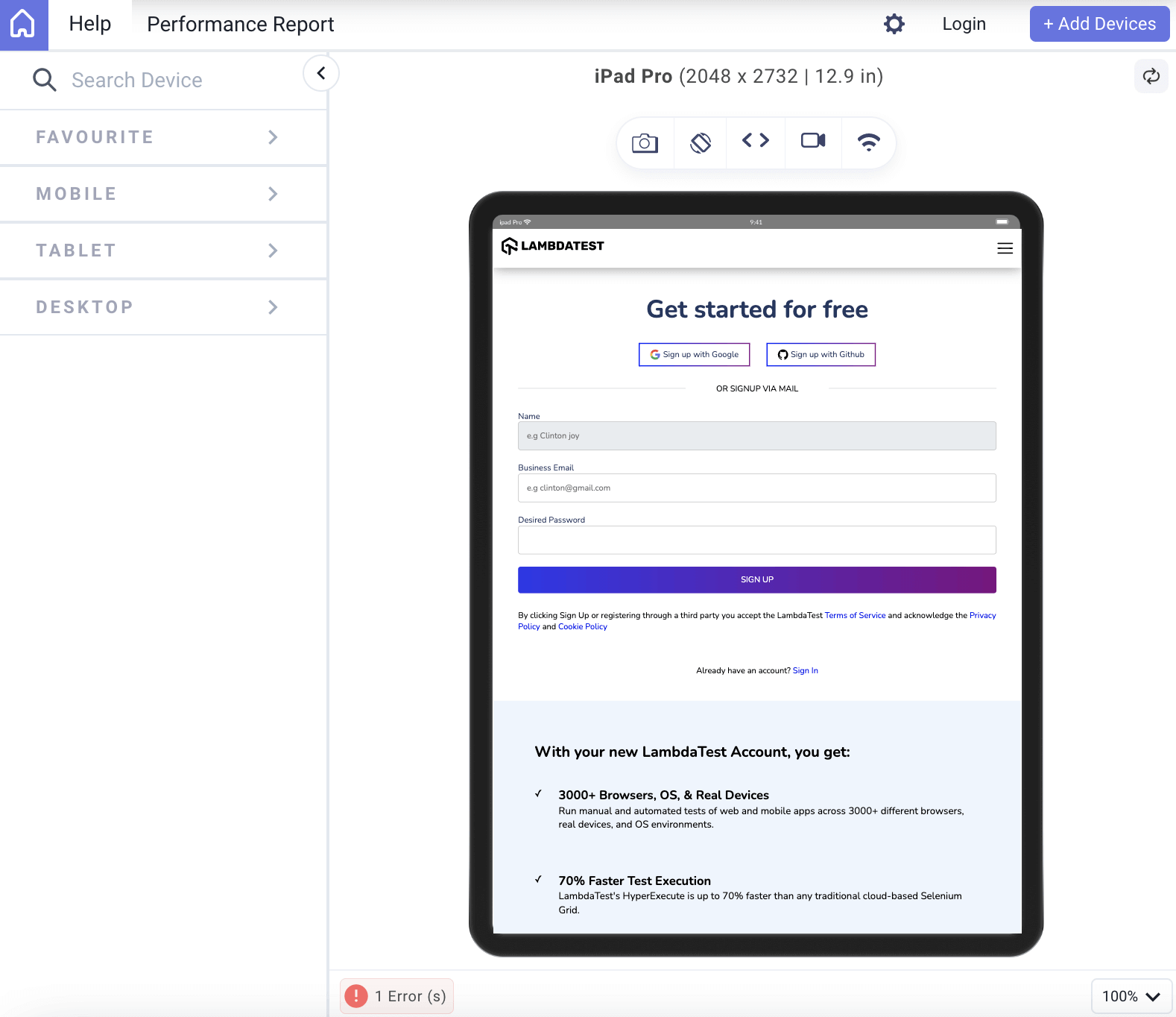 Screenshot of the design on an iPad Pro with media queries