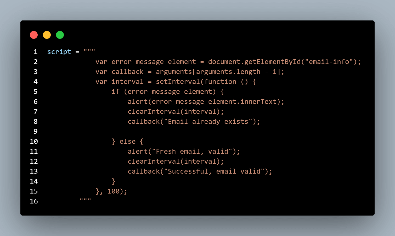 alert logic into an interval function