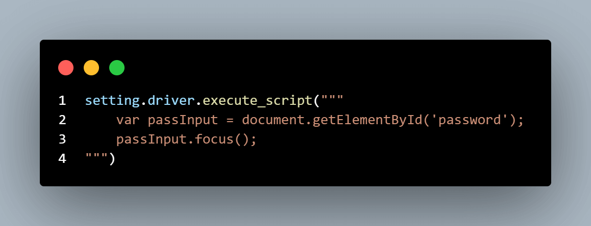 code focuses the cursor on the password field
