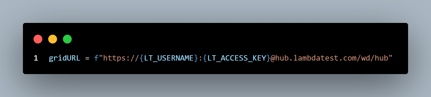 Selenium cloud grid URL. Adding your access key and username