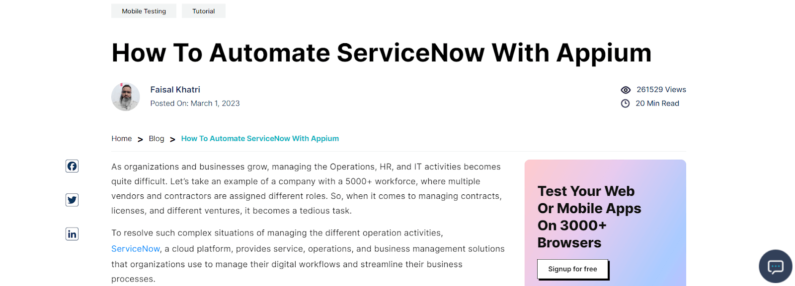Automate ServiceNow With Appium