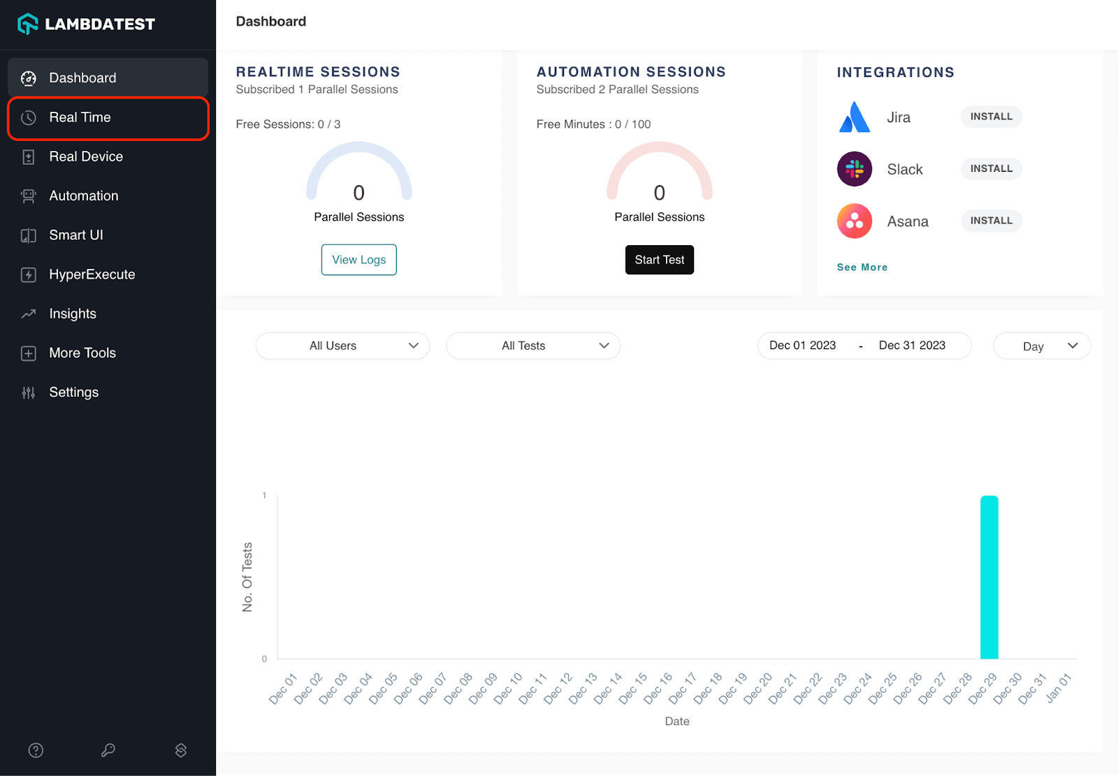 Click the Real-Time Testing option from the left panel