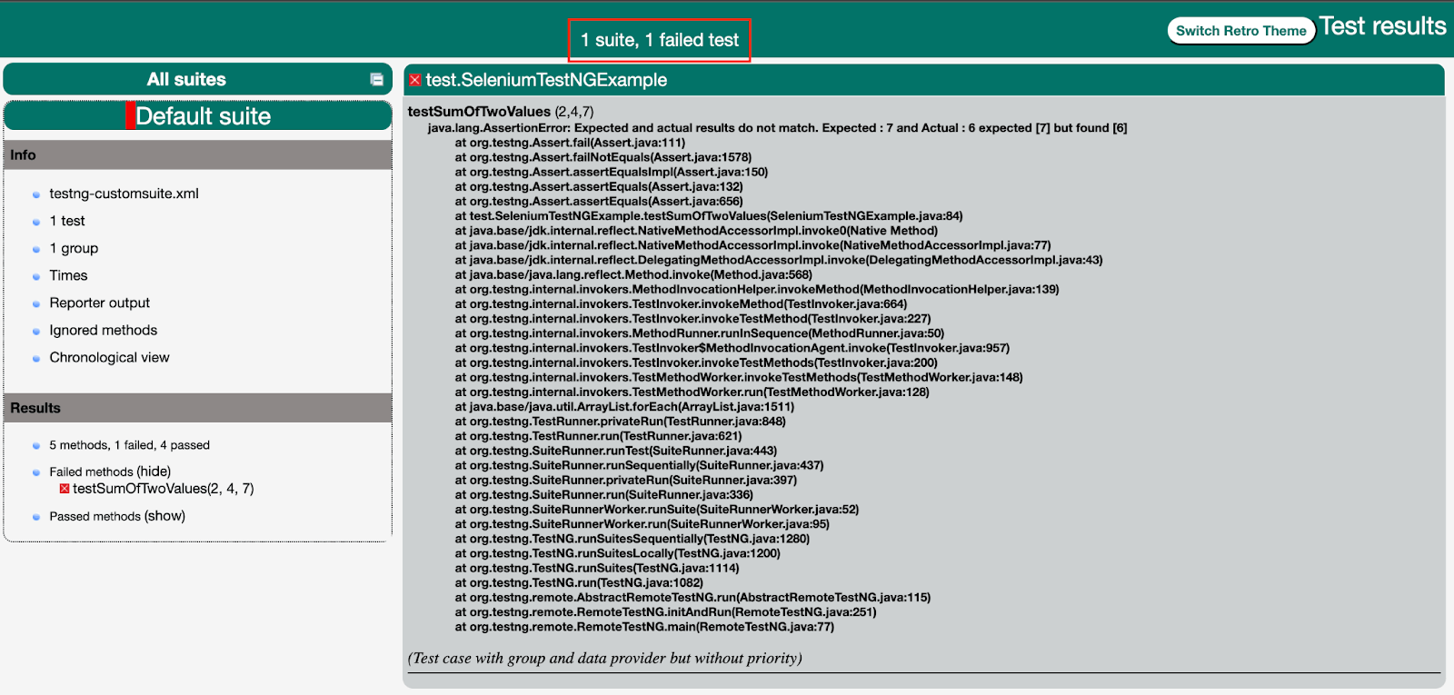 Selecting the test from the Info section