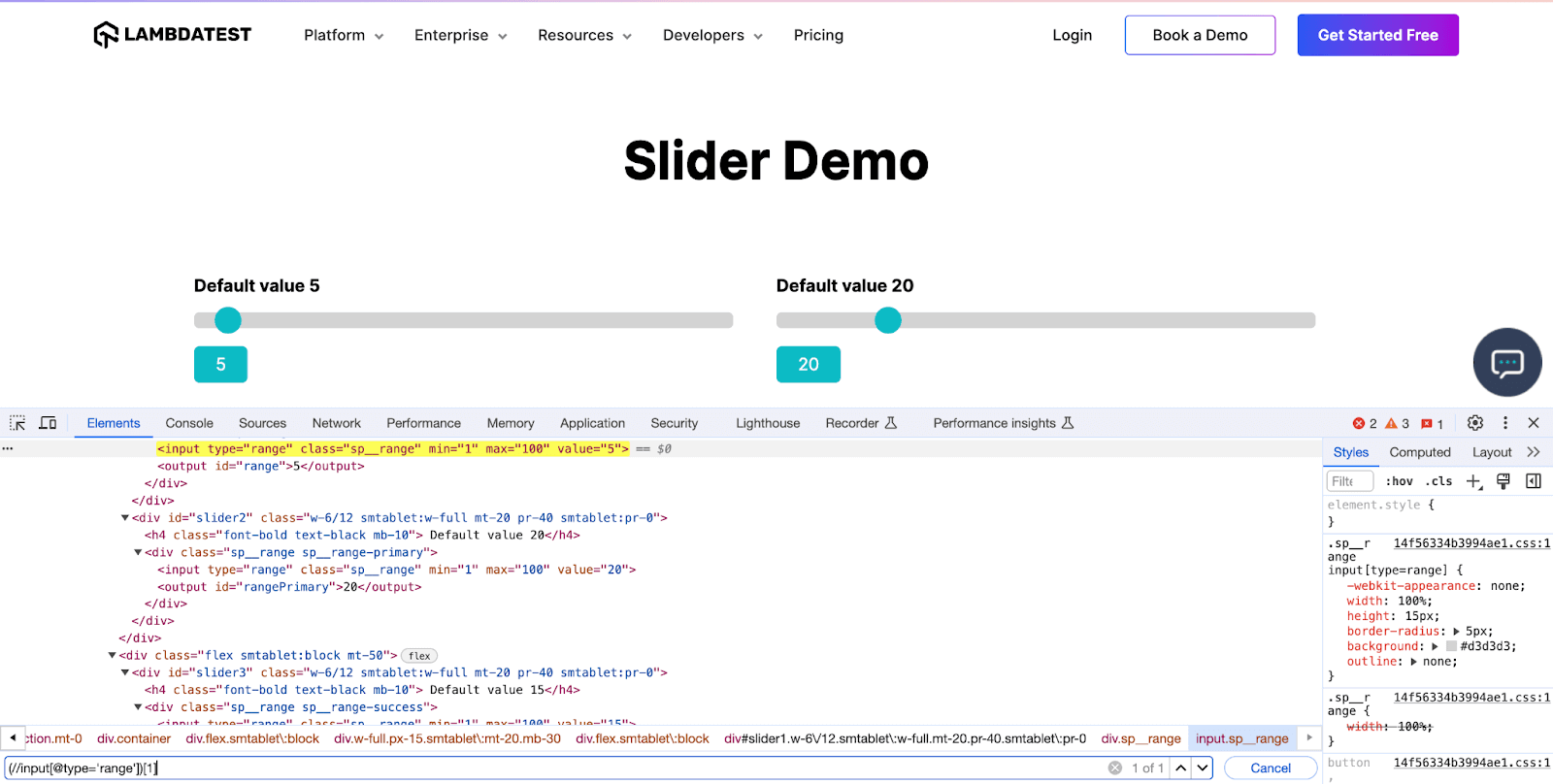 Slider Demo page