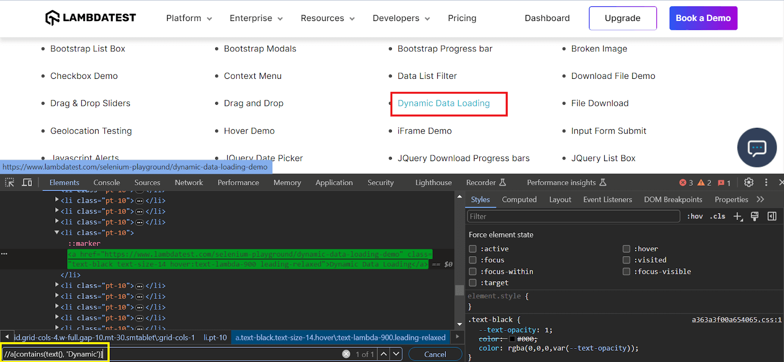 Using findElement() by Text with text() and contains() Methods