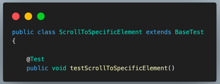 above code adds a new test class, testScrollToSpecificElement()