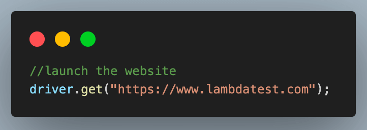code navigates to the LambdaTest website