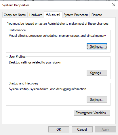  open the Environment Variables window