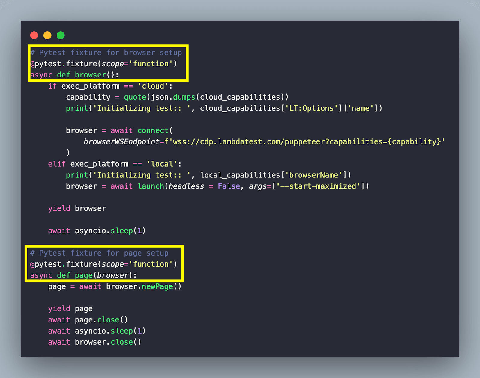 setup and teardown logic