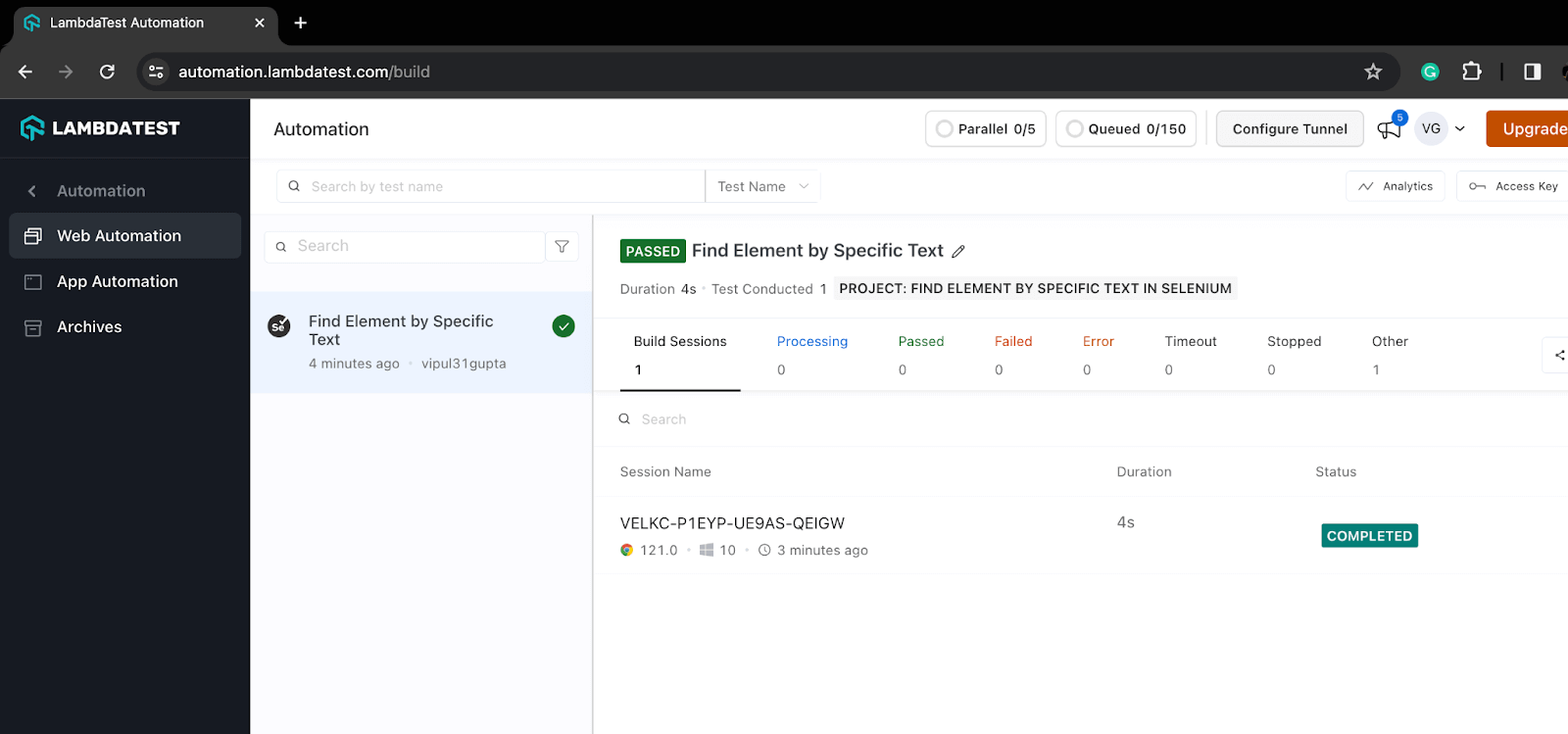 test recording as well in your LambdaTest Automation Dashboard