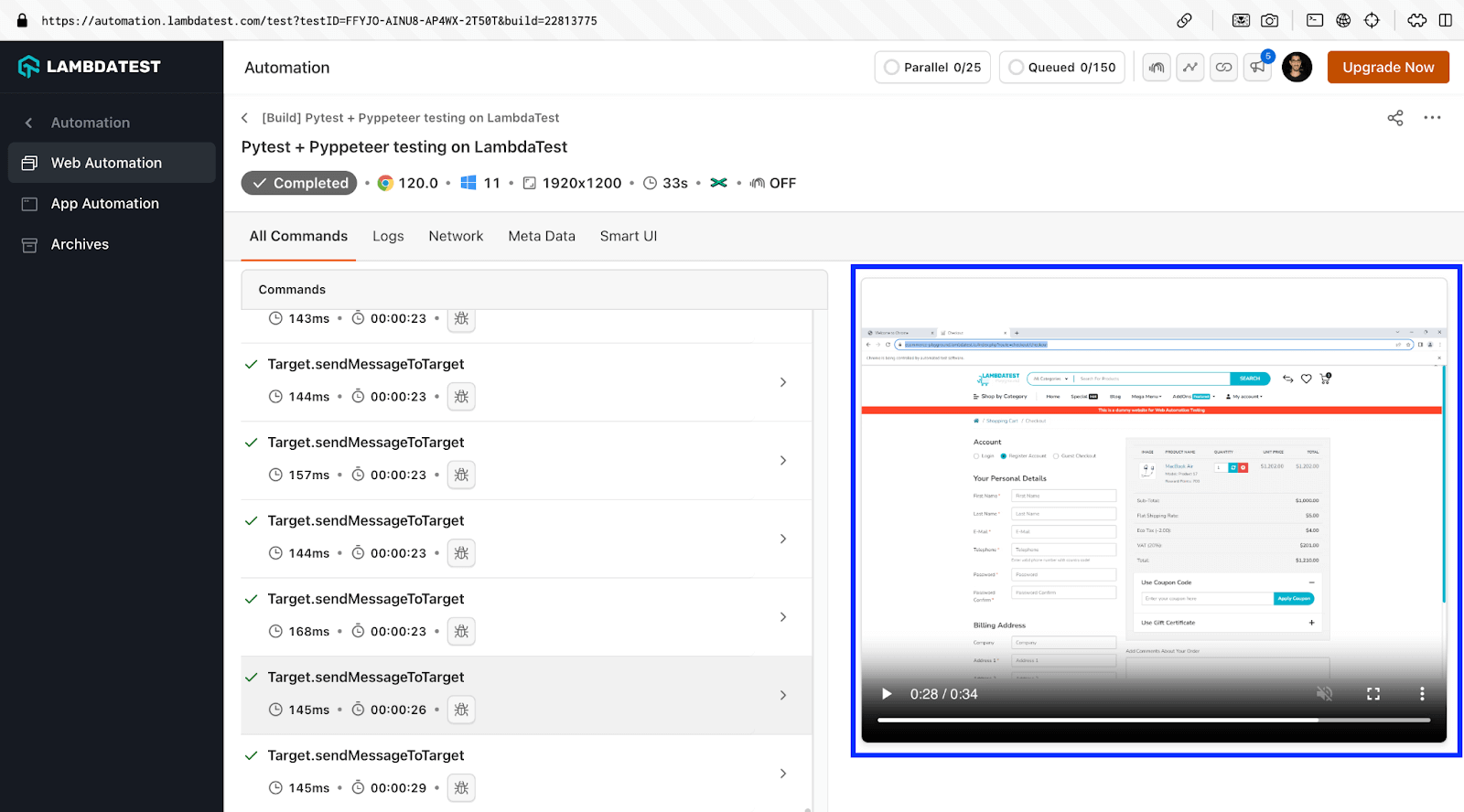 LambdaTest Automation Dashboard