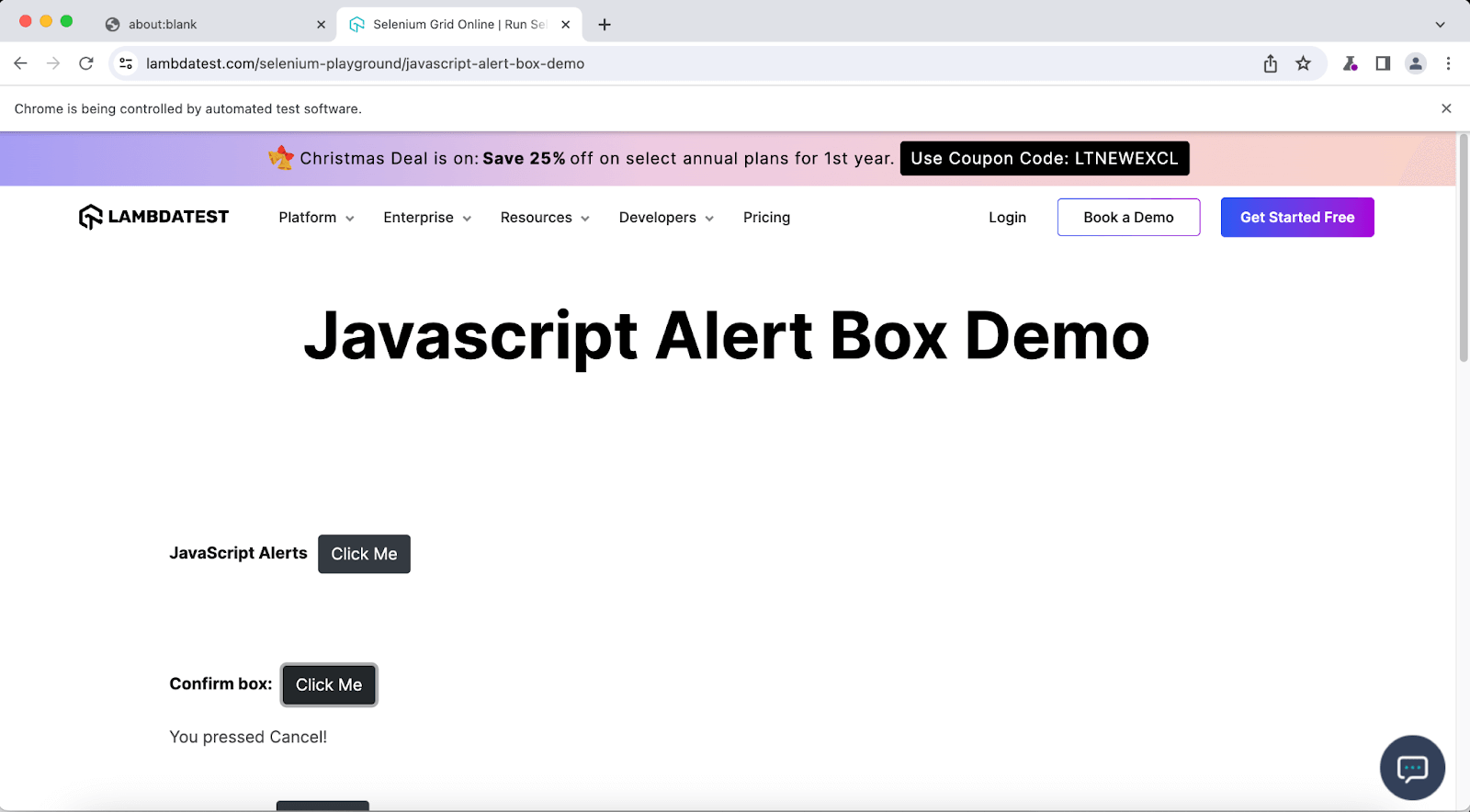 Execution: Handling of Confirm box (Dismiss)