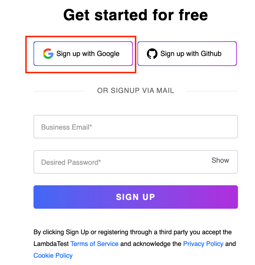 XPath for the Sign up with Google