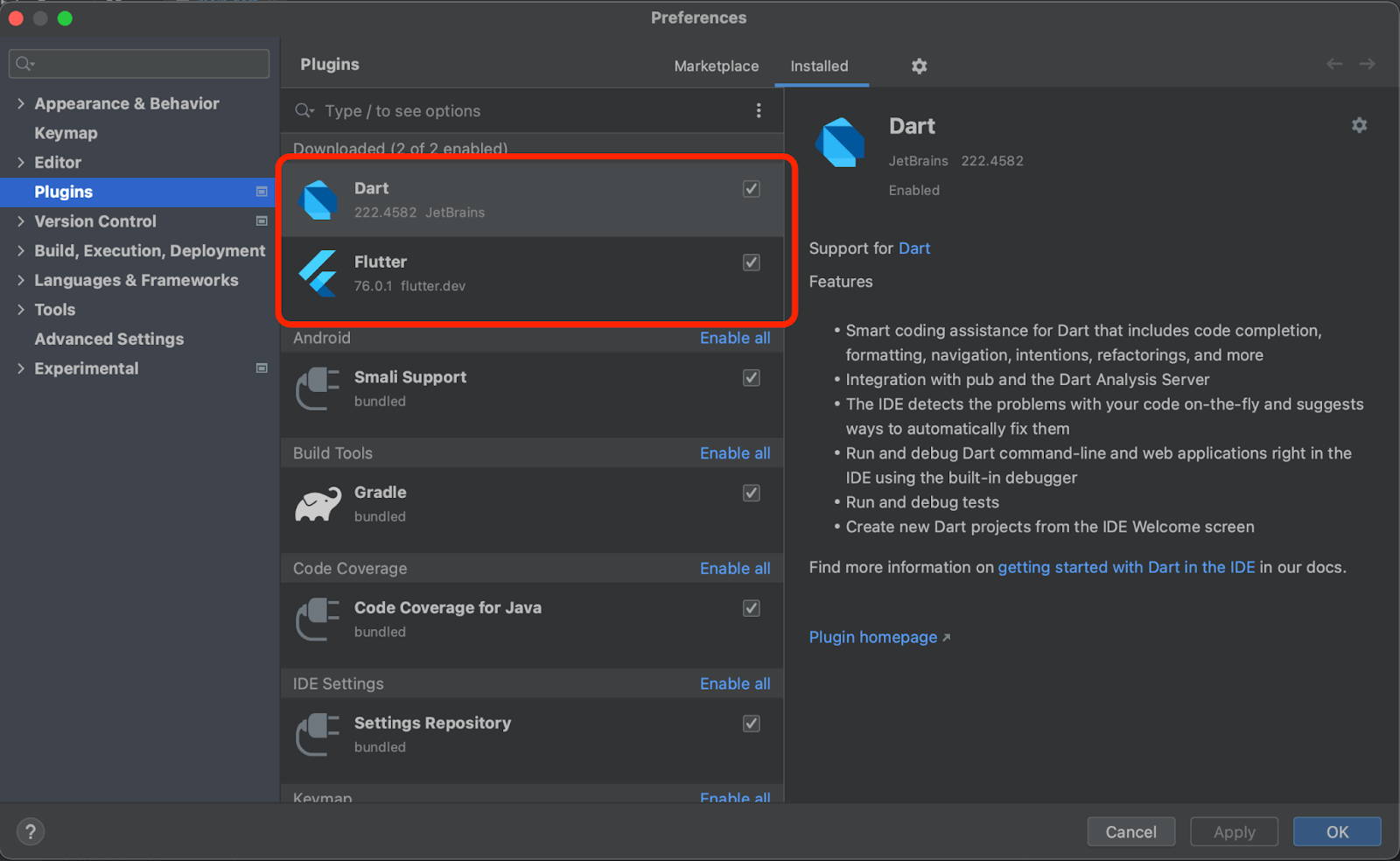 Adding the Flutter plugin to Android Studio