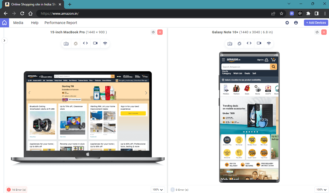 Amazon home page -Desktop vs Mobile