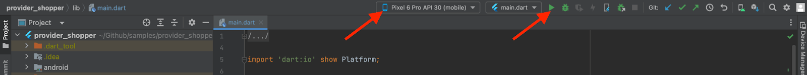 Android emulator name from the dropdown box