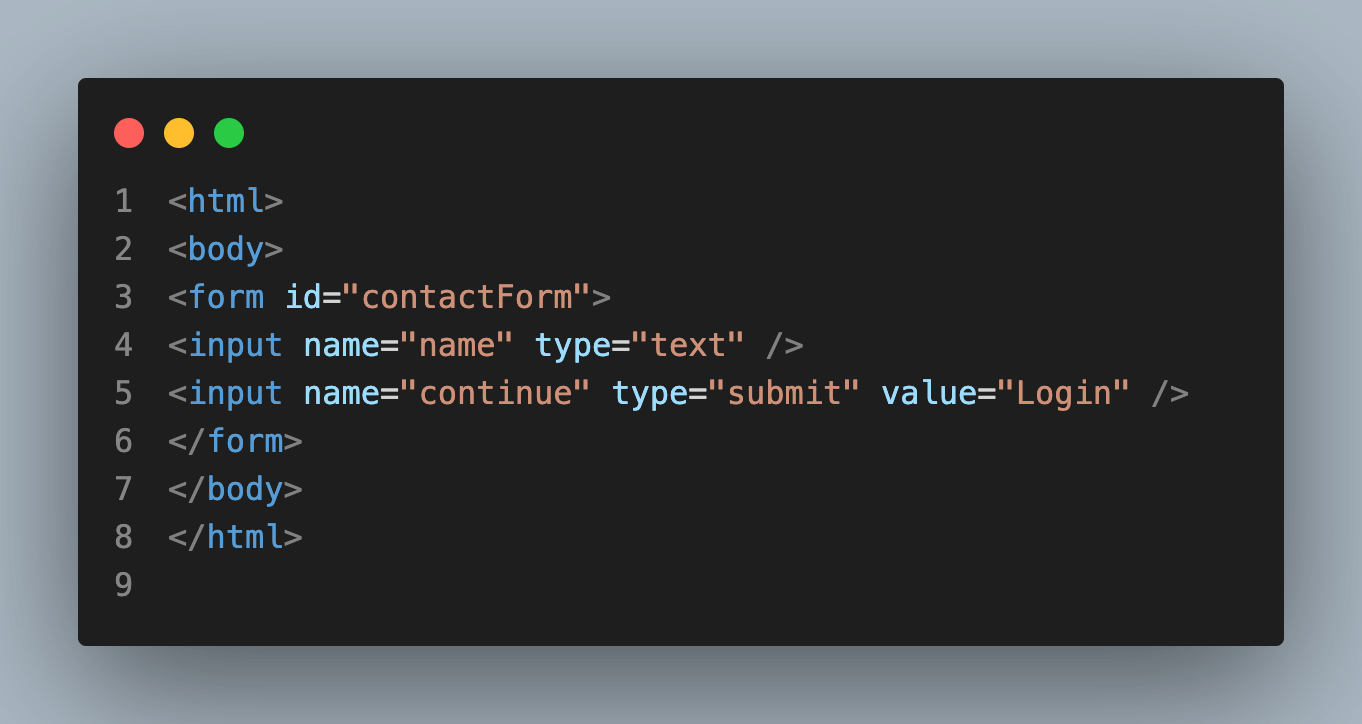 To get a form from the below HTML snippet