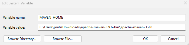 Type ‘Maven_HOME‘ in the Variable name box