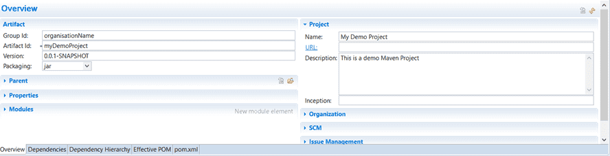  pom XML code for the Maven project