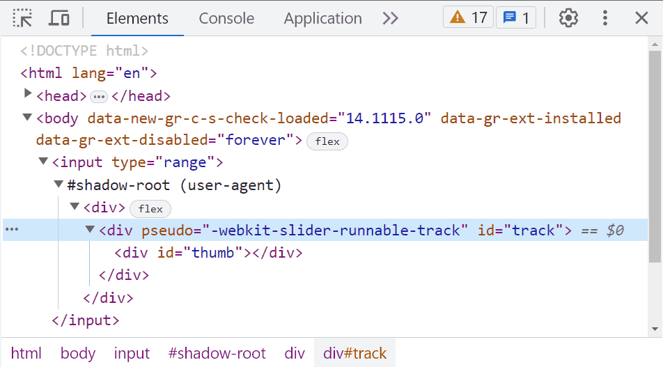 Chrome browser input type range default implementation