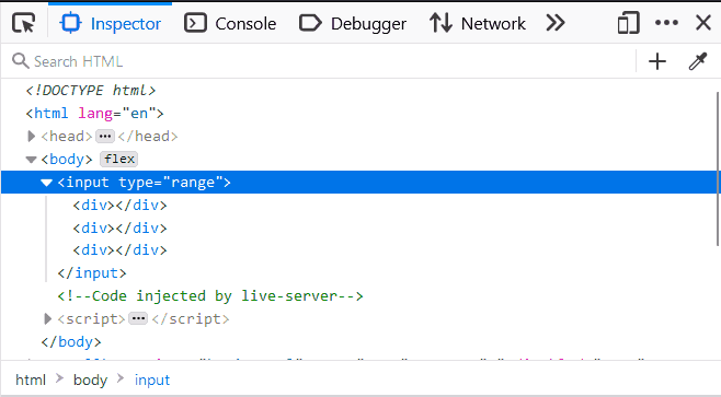 Firefox browser input type range default implementation