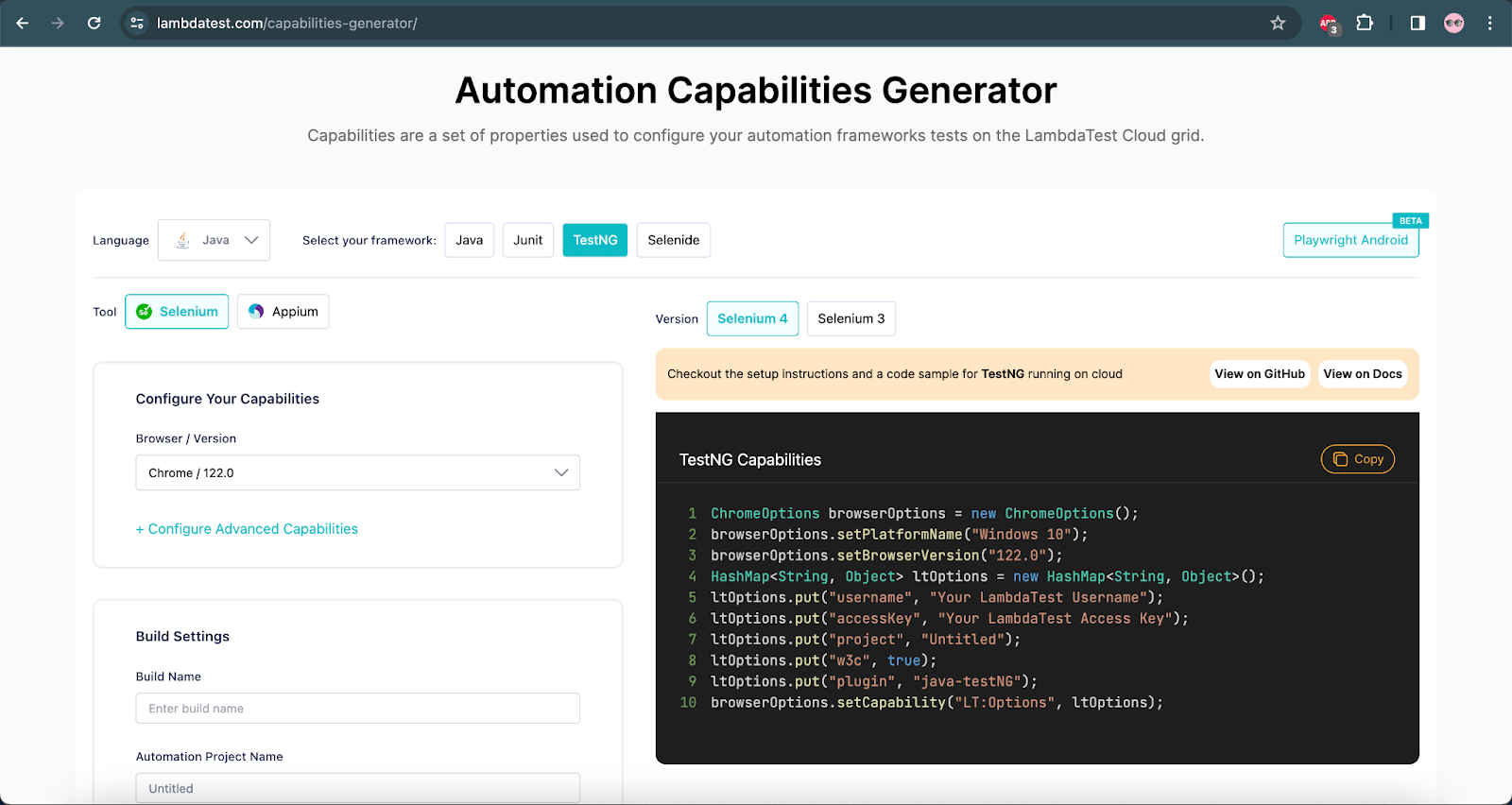  LambdaTest Capabilities Generator