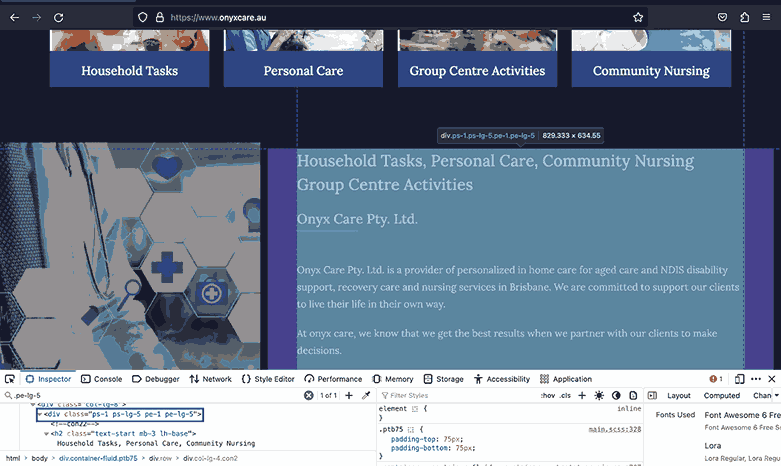  Onyx Care uses responsive spacing by giving the highlighted section