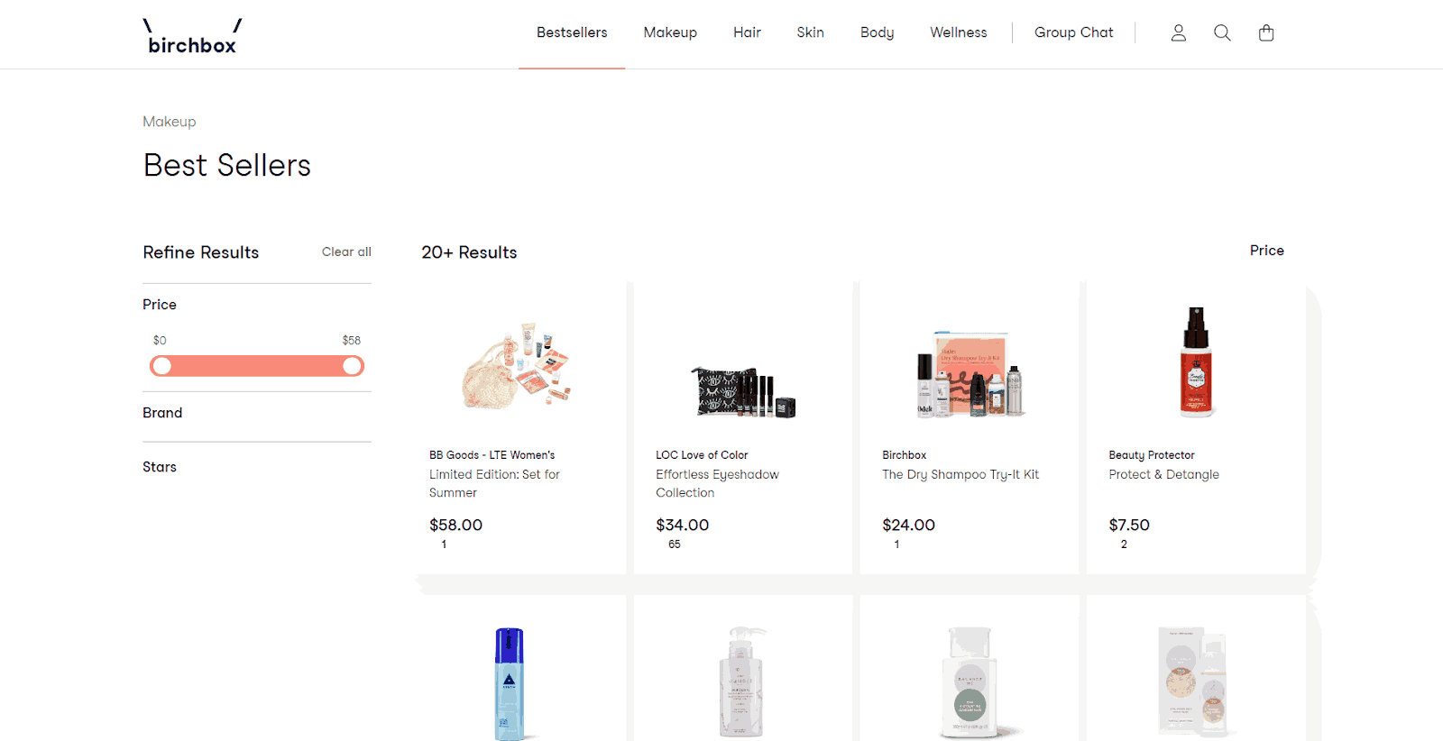 Range slider element used for price filtering by Birchbox