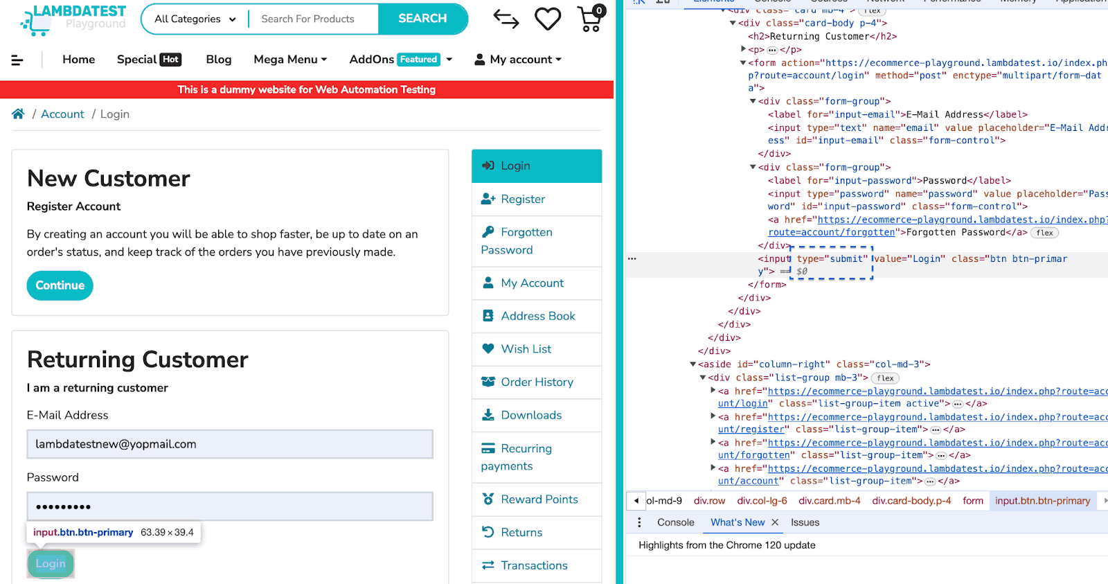 Submit button(s). The .eq(0) selects the first matching button.