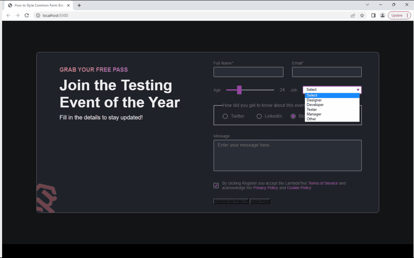 apply the styles by selecting the focus state of select element 