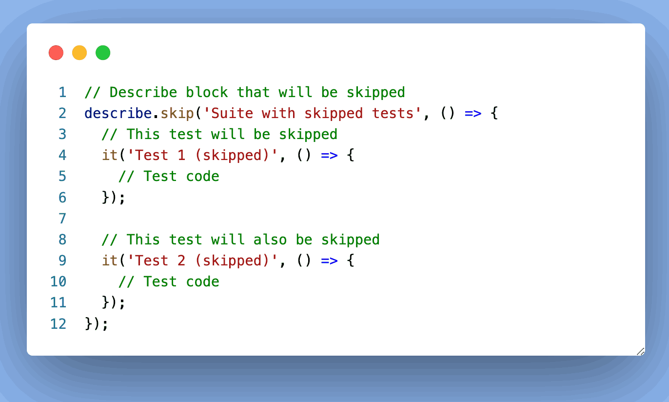  describe.skip() function in Cypress is used to skip