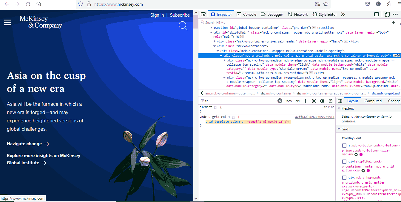 example of the McKinsey website that uses CSS