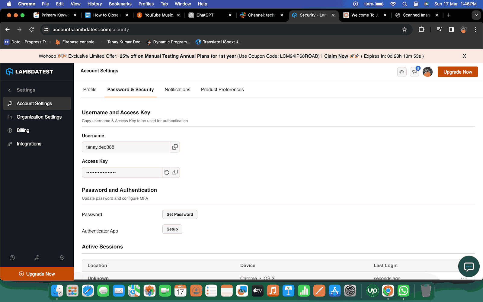  these credentials from the LambdaTest dashboard