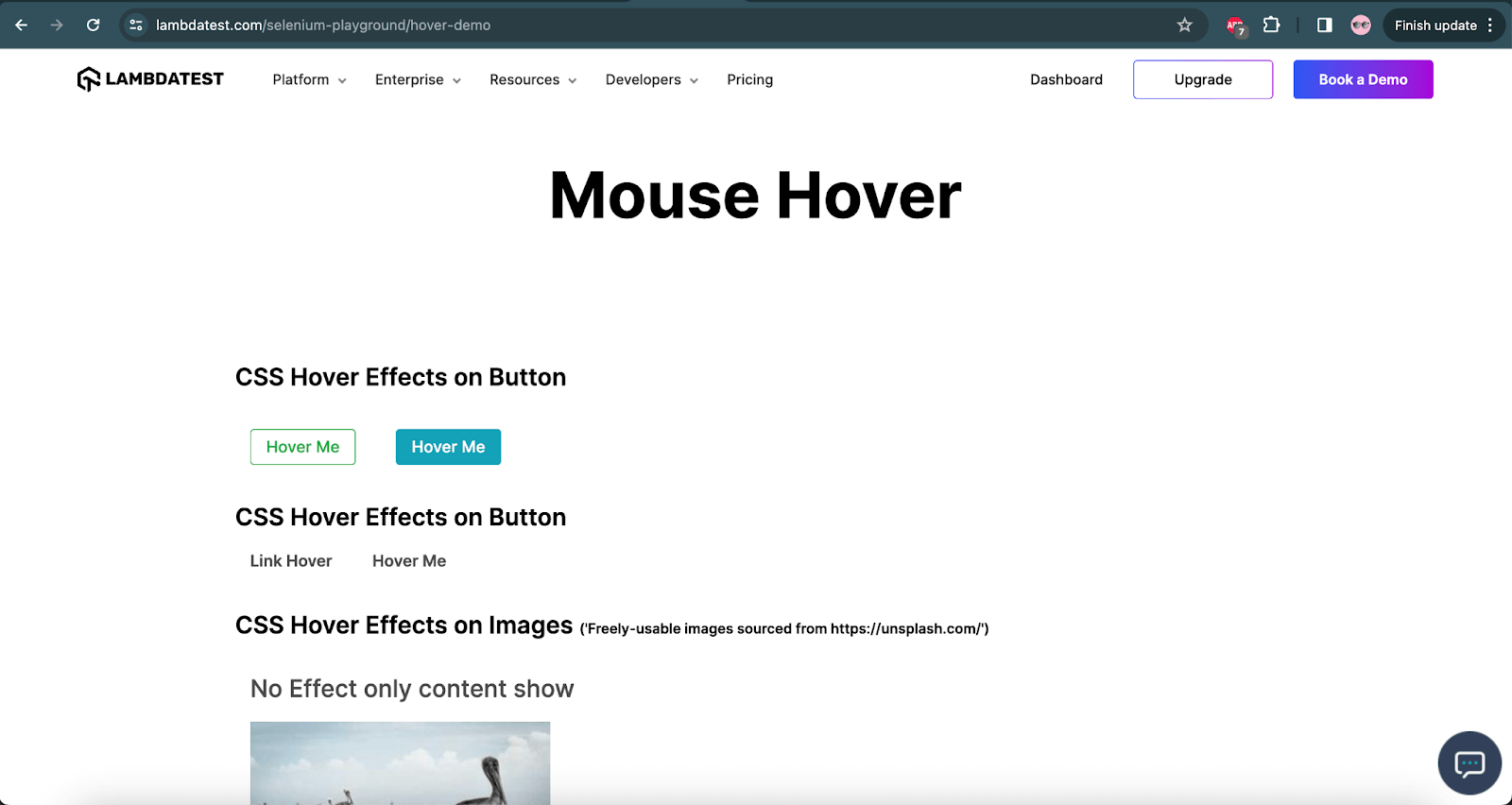 mouse hover action
